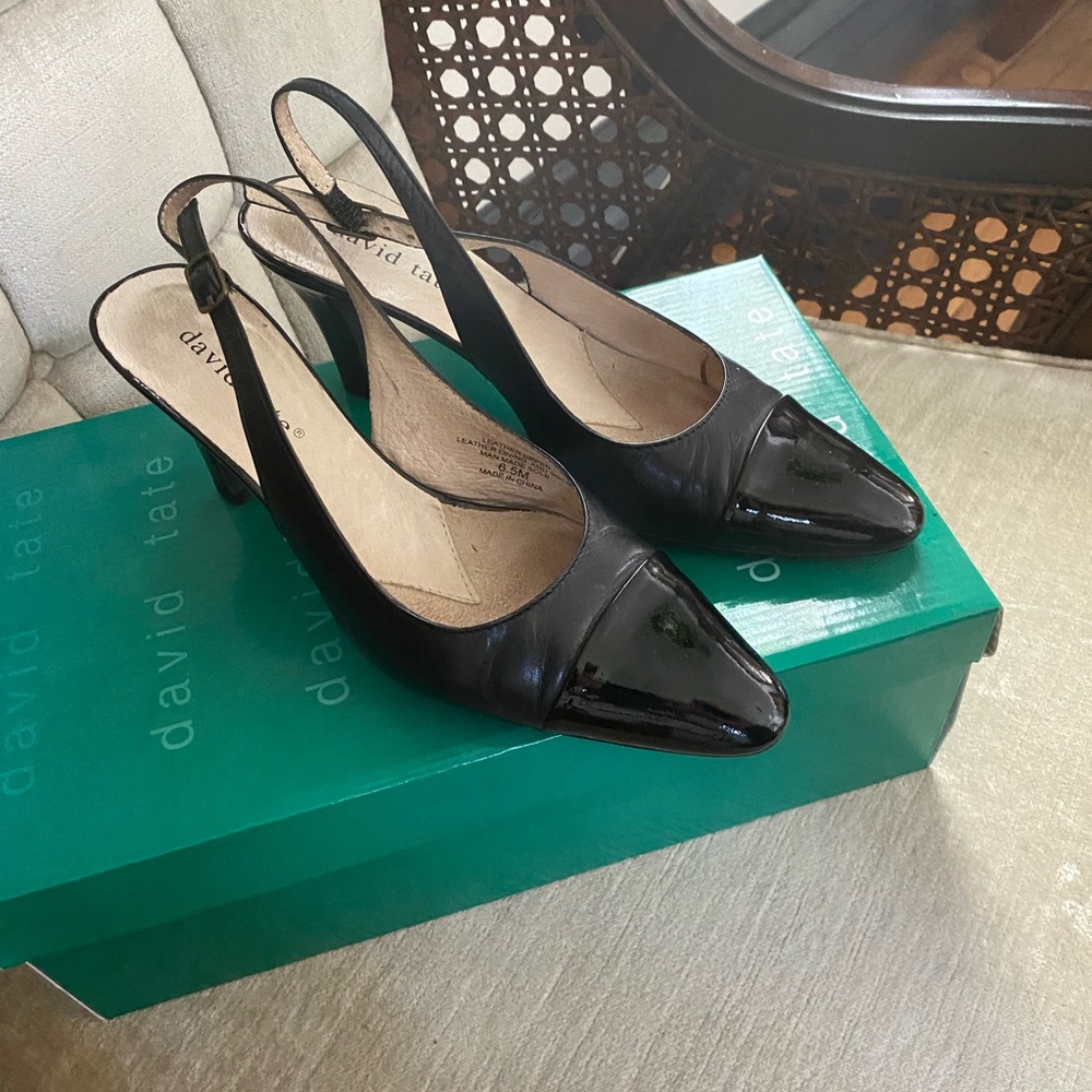 David Tate Black Patent Slingback Heels
